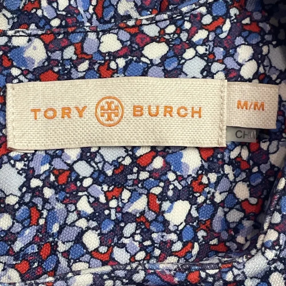 Tory Burch Women Med Chrissy Dress Hudson Blue Print Long Slv Sheath Royal Kate